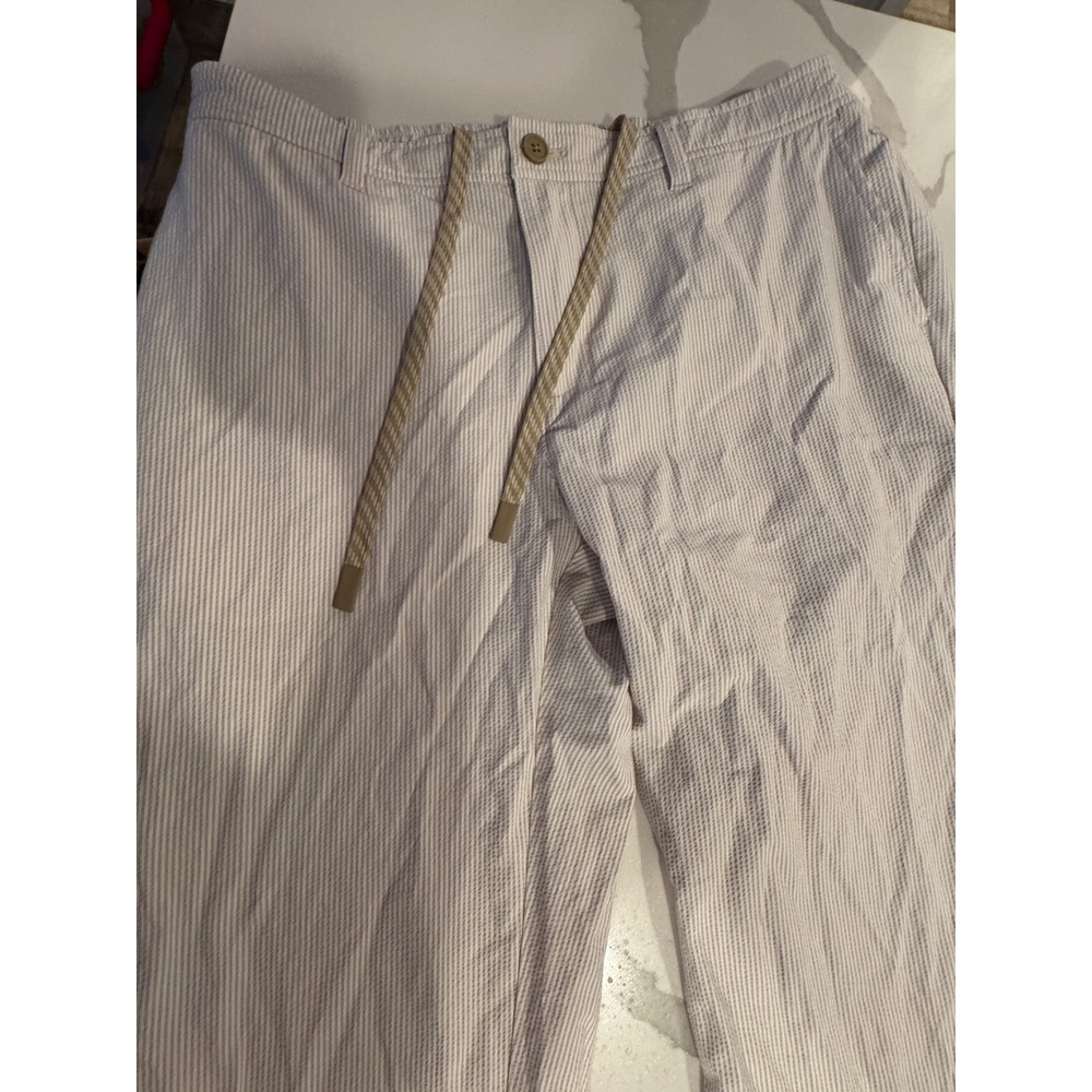 Tommy Bahama Mens Seersucker Striped Drawstring Pants Tan White Large x 32